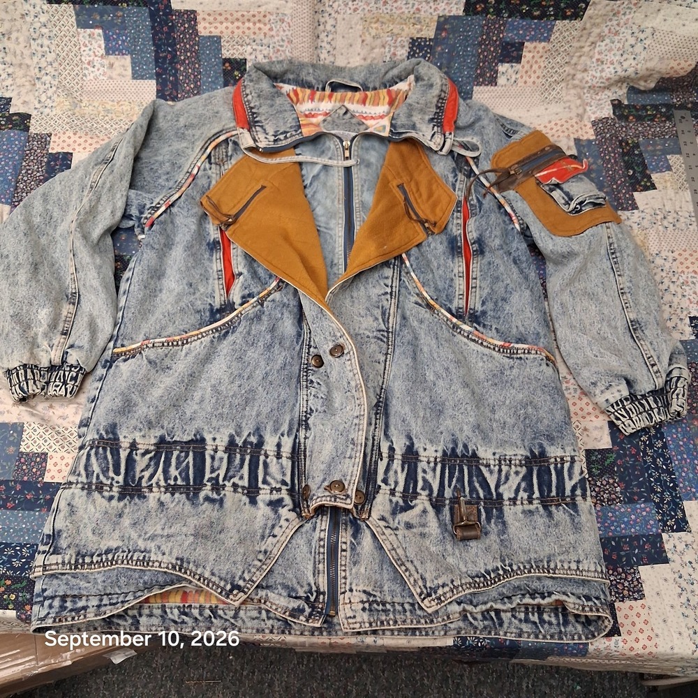 Be In The Current Seen Acid Wash Denim Jacket Womens Large Southwestern Lined
